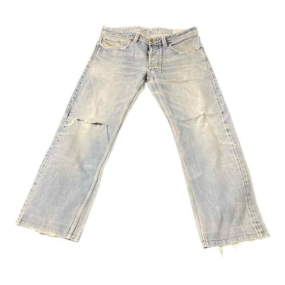 Diesel Larkee Jeans Mens 32x28 Light Blue Distressed Straight Leg Denim Pants - Picture 1 of 15